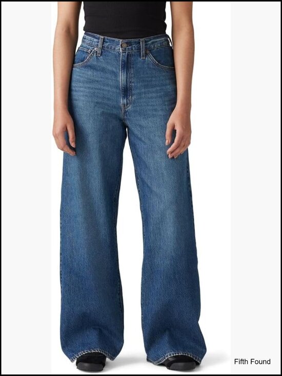 Denim - High Rise Baggy Jeans Straight Leg Cotton Non Stretch